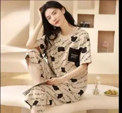 レディースパジャマ上下セット Mルームウェア半袖ハーフパンツ