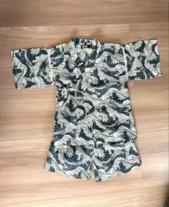 [古着]マックハウス　キッズ甚兵衛　龍と波柄　110 グリーン