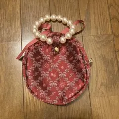 JILLSTUART 赤い花柄ポーチ パールハンドル付き