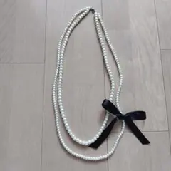 パール ネックレス 黒リボン