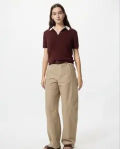 ユニクロ　ジャージーバレルレッグパンツ　M ベージュ