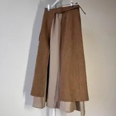 ブラウン プリーツスカート ベルト付き