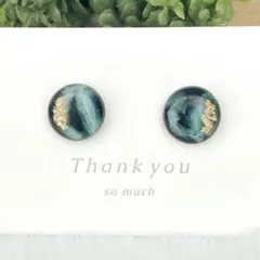 No.168　緑ラメマーブル　丸　ピアス/イヤリング　ハンドメイド　レジン