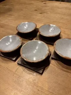 陶器 小皿 5枚セット 木製コースター付き