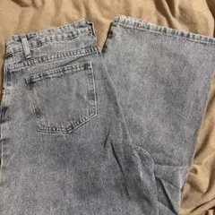 グレー ハイウエスト ストレートデニムパンツ