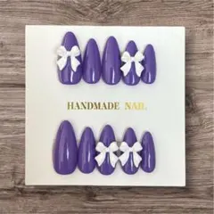 ネイルチップ 推し活 メンカラ 紫 アーモンド Sサイズ 【現品】