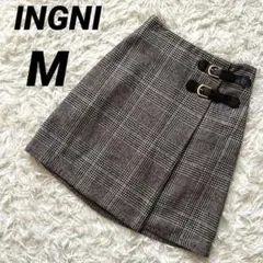 【イング】 チェック柄ミニスカート バックル付き ミニスカート 美品 チャック付