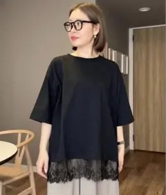 ammy 裾レース　しまむら　あみーコラボ 裾レースTシャツ　S