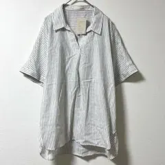【新品タグ付き】 リネン混 ストライプ半袖シャツ 接触冷感 抗菌防臭 ゆったり
