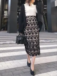 rienda ケミカルレースジャストウエストスカート