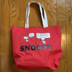 中古痛みあり★スヌーピー キャンバストートバッグ 赤 aoki