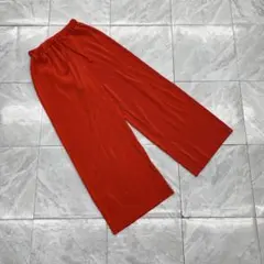 ワイドパンツ レッド プリーツ ウエストゴム ポリエステル100% カジュアル