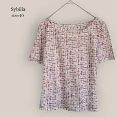 シビラSybilla Tシャツ　半袖カットソー　麻混　総柄　タイトのサムネイル