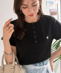 classicalelf 袖ロールアップ胸刺繍入りヘンリーネックリブTシャツ Lのサムネイル