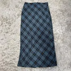 青　チェック柄ロングスカート