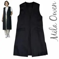 ミラオーウェン Mila Owen ロングジレ 黒 ブラック リネン混　Sサイズ
