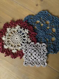 マルチカバー(3枚セット) ドイリー　ハンドメイド　かぎ針編み　手編み