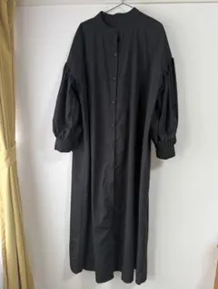 ブラック ロングシャツワンピース バルーンスリーブ（3/11までの出品）