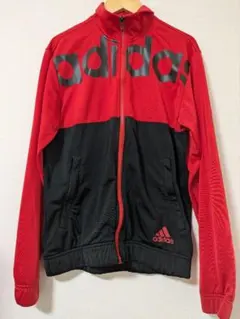 adidas アディダス ビッグロゴ 赤黒 トラックジャケット ジャージ M
