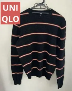 UNIQLO ストライプ ウール セーター ダークグレー