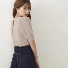 値下げ　プロポーションボディドレッシング　バックリボンパフスリーブフェザーニット