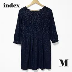 index　インデックス　M　ワンピース　ドレス　レオパード柄　ネイビー　七分袖