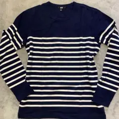 UNIQLO ネイビー/ホワイトストライプ 長袖カットソー M