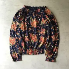 超希少】45rpm インディゴ 抜染 花柄ブラウス プルオーバー 藍染 日本