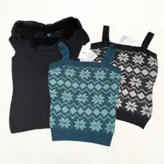 ROPE ノルディック柄 ニットベスト ファーニット 3点セット M アンゴラ