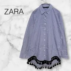 ZARA ザラ ブラウス ストライプ フリンジ ブルー