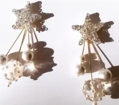 シルバー　スター　パール　ピアス　アクセサリー　星　大きめ　両耳用　ドット　丸