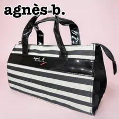 agnès b. ポーチ ミニボストンバッグ ボーダー 黒白