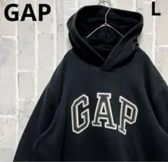 GAP ギャップ パーカー スウェット L 刺繍 ブラック プルオーバー 裏起毛