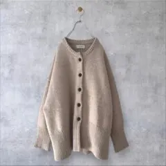 ★美品◆アダムエロペ◆アルパカ混♡ローゲージクルーネックニットカーディガンbe