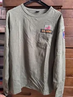 AVIREX 長袖Tシャツ カーキ ミリタリー ワッペン