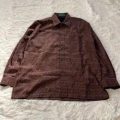 【美品】CARVEN PARIS 総柄 チェックシャツ L 茶色 レトロ