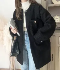 milybilet ノーカラージップコート ループツイード M 新品未使用