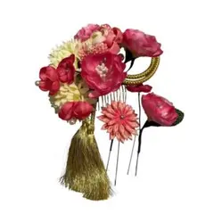 舞STYLE 髪飾り ピンクの花飾り タッセル付き 髪飾り 成人式 振袖 和装