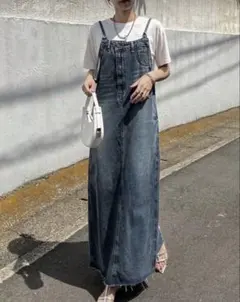 デニム ロングサロペット スリット入り　XXL