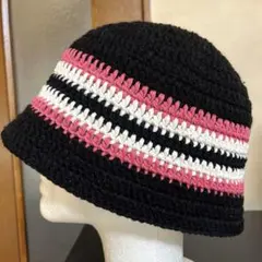 クラッシャーハット　バケットハット やや大きめ　ボーダー　y2k 古着