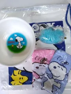 【限定品】スヌーピーお風呂セット 桶・タオル2枚・ボディスポンジ・ビニールバック