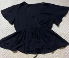ネイビー Vネック 半袖 ペプラムトップス