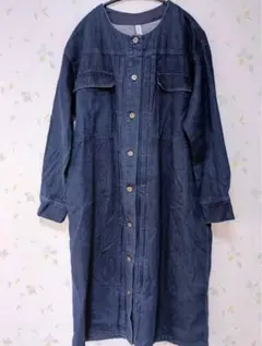 Kotikoti ノーカラーデニムコートワンピース
