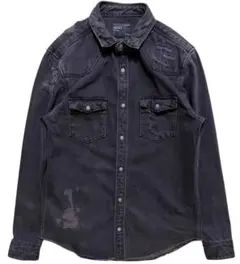 ZARA MAN ダメージ加工 リペア加工 ブラックデニム ウエスタンシャツ M