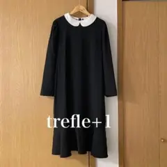 トレフルプラスワン　白襟ティアードワンピース　黒