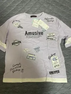 薄紫色 プリント 半袖Tシャツ