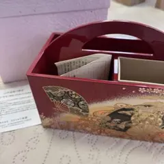 山中漆器 まえじゅう漆器 和風 リモコンラック 小物入れ 持ち手付 扇 御所車