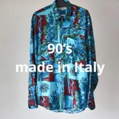 西ドイツ製 総柄シャツ ビスコース レーヨンシャツ マルチカラー 