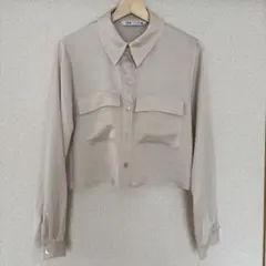 ZARA オフホワイト クロップドシャツ　ショート丈 L