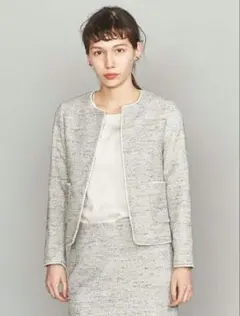 BEAUTY&YOUTH　ミックスツイードツイルノーカラージャケット　M